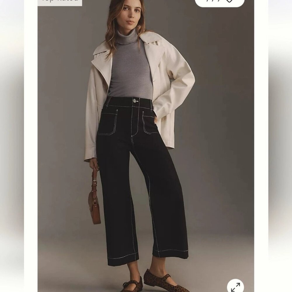 Maeve/Anthropologie The Colette Black and White Cropped Wide Leg Pants 29